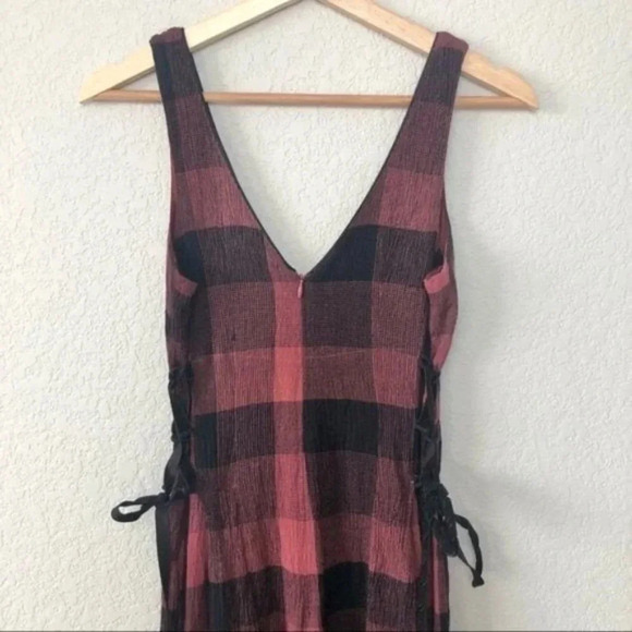 Anthropologie Ett:twa Red & Black Checked Plaid Wide Leg Crop Jumpsuit 0 - Picture 10 of 12